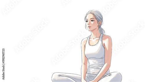 Woman sits peacefully outdoors in a serene natural setting transparent background PNG