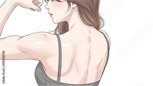 Strong woman flexing muscles on transparent background PNG