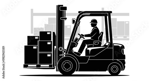 Worker operating a forklift in warehouse.