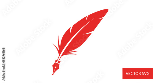 Red Quill Pen Vector Icon - Classic Writing Tool Symbol