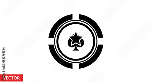 Black Spade Poker Chip Icon with Star, Casino Game Symbol, Vector Illustration
