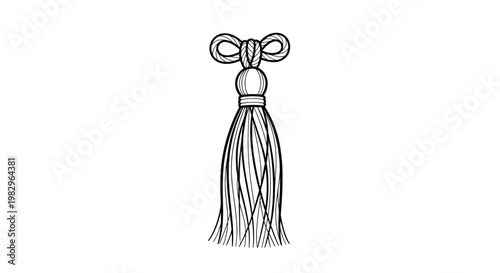 Hand-drawn tassel with bow, decorative fringe, vintage sketch, isolated on white