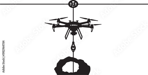 Drone, aerial, silhouette, vector icon, lifting object, industrial, robotic