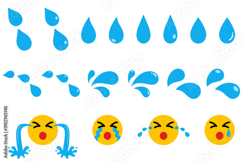 涙、汗、雫、泣き絵文字のイラストセット