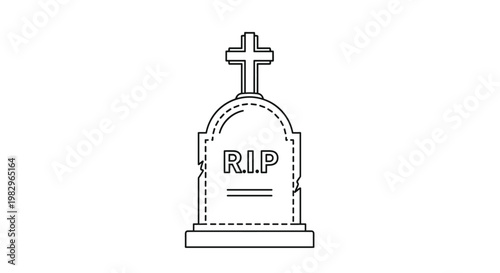 Grave marker headstone featuring the text RIP and a small cross in a clean black line art style for spooky cemetery design themes.