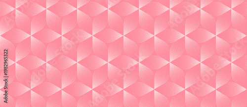 Vector abstract wide panoramic background with soft pink leaf grid pattern. Delicate halftone gradient and grainy texture create feminine surface for beauty branding, cosmetics and presentation design