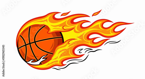 A basketball engulfed in flames, depicted in a dynamic, stylized design