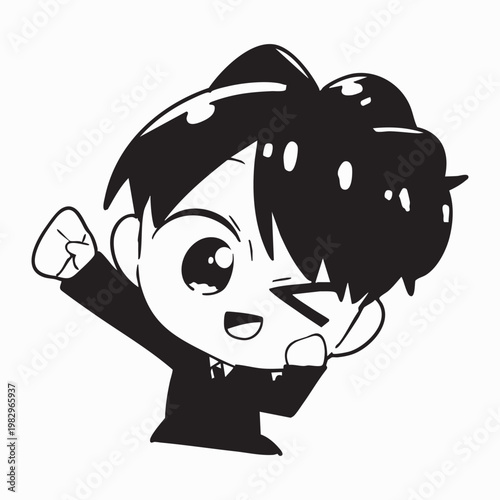 Cartoon boy with happy expression.