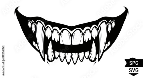 Fierce Vampire Fangs and Teeth - Scary Monster Mouth Illustration