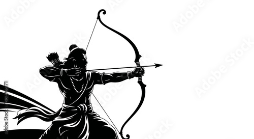 Lord Rama aiming bow and arrow, Hindu warrior god, warrior silhouette, Indian mythology