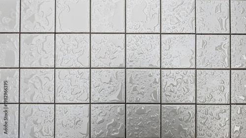 Obraz na plátně White square ceramic tiles with black grout lines, covered in randomly scattered