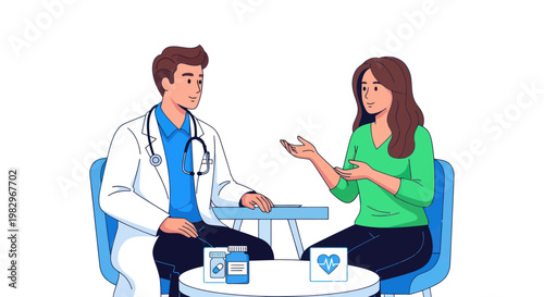 Doctor and patient consulting about health, medical checkup, advice, and treatment