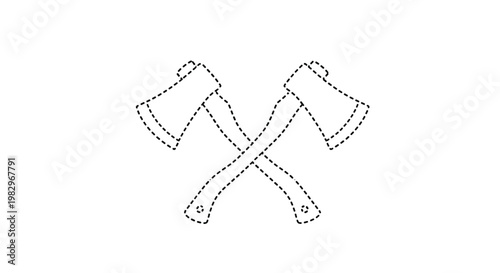 Pair of crossed axes with dashed line outlines intended for use as a tracing exercise for children or a template for woodworking projects.