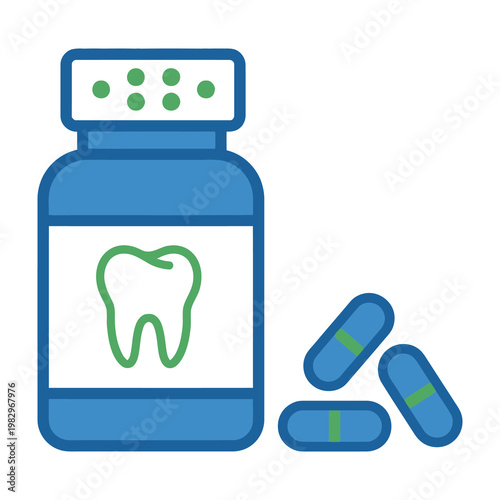 Dental Supplement Bottle and Capsules Icon for Oral Health Care and Teeth Strengthening Products