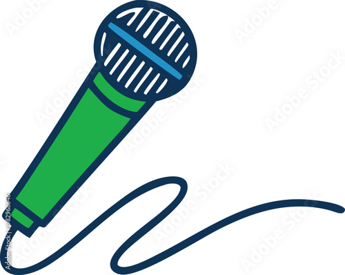 Cartoon illustration of a dynamic microphone with cable ideal for music podcasts and vocal performances