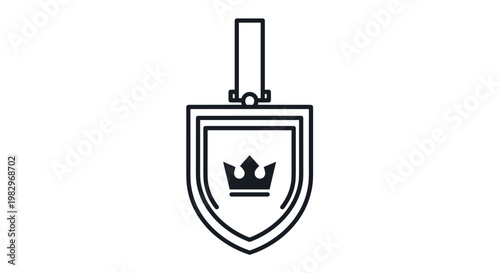 Simple line drawing of a heraldic shield featuring a classic crown symbol and a rectangular banner above for crest design ideas.