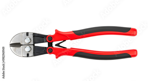Heavy-duty bolt cutters with red and black handles as transparent cutout