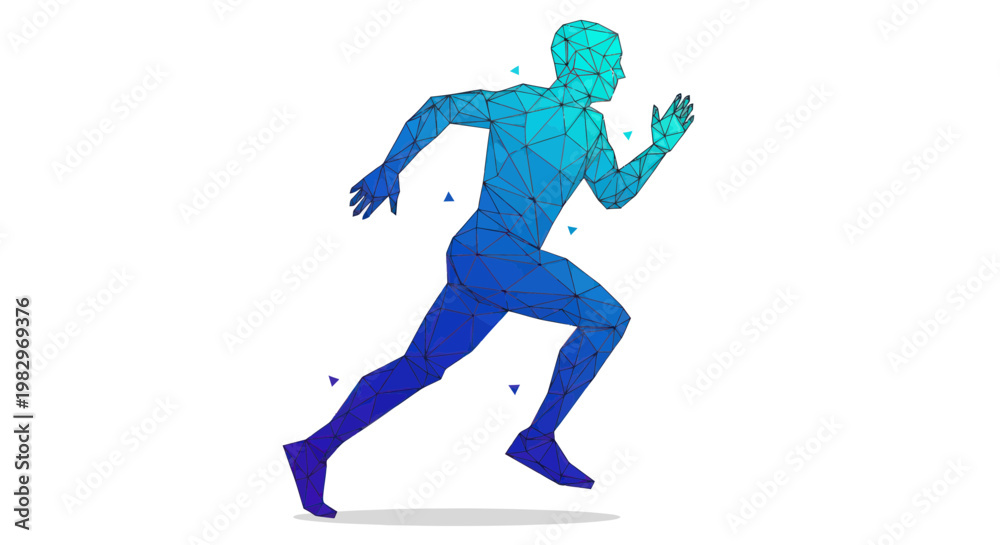 Fototapeta premium Abstract Runner Silhouette: Geometric Figure in Motion, Blue Gradient