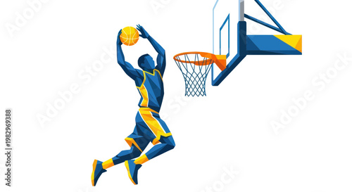 Basketball Player Dunking on White Background