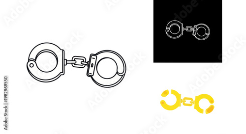 Handcuffs Icon Set: Outline, Silhouette, and Color