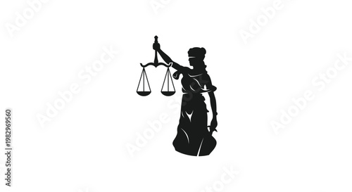 Lady Justice Silhouette with Scales of Justice, Symbol of Law and Fairness