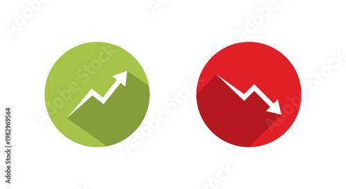 Growth and decline icon with long shadow. Up down trend symbol. Increase decrease arrow sign