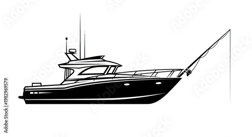 Modern Fishing Boat with Rod, Vector Illustration