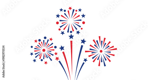 Fireworks Explosions in Red White Blue.