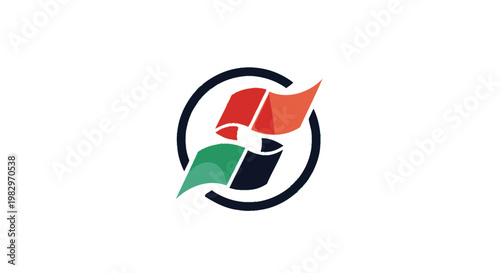 Logo with multicolored leaf design.