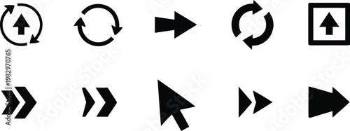 Set of ten vector black arrows for navigation and user interface design