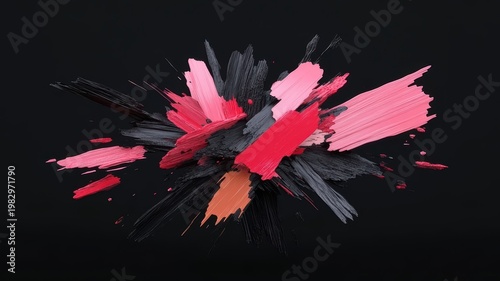 Black and pink abstract painting on dark background vibrant abstract artwork featuring bold strokes of pink and black set against a deep dark