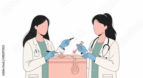 Two Female Doctors Performing Skin Surgery Illustration.