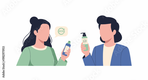 Two people comparing eco friendly cosmetic products for sustainable beauty.