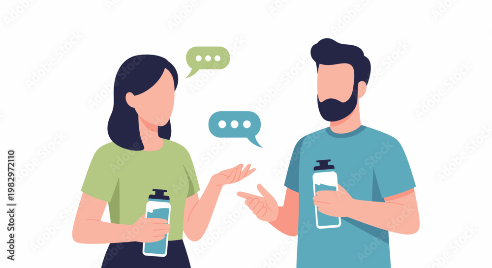 Fototapeta premium Two people talking with speech bubbles.