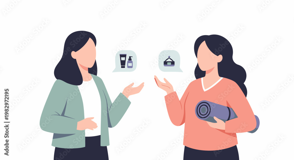 Fototapeta premium Two women discussing product choices.