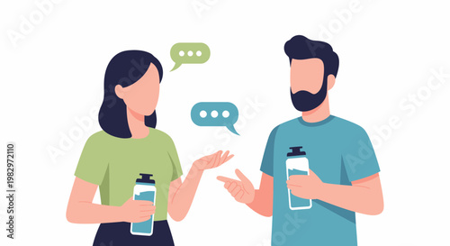 Two people talking with speech bubbles.