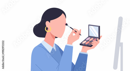 Woman Applying Eyeshadow Makeup with Brush and Palette.
