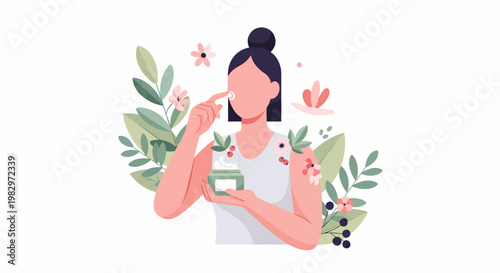 Woman applying face cream for skincare routine 1.