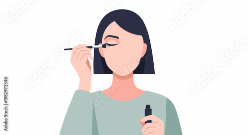 Woman Applying Eye Makeup with Brush.