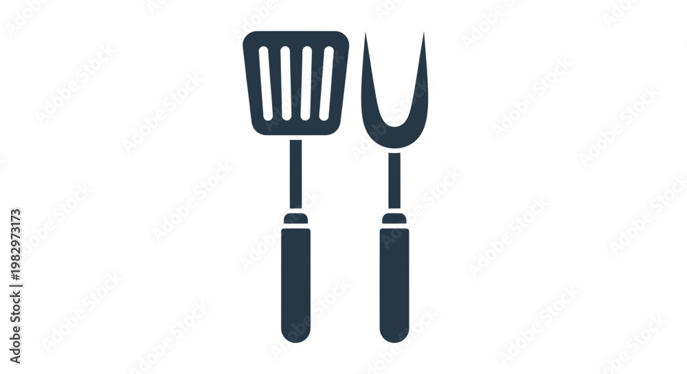 Naklejka premium Barbecue Grill Utensils, Spatula and Fork Icon Set, Cooking Tools