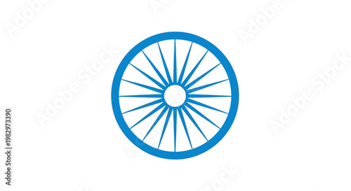 Vibrant blue spoked wheel symbol representing progress and dharma.