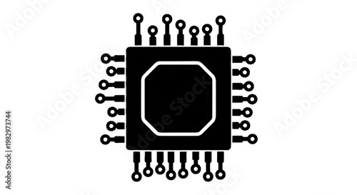 Vector illustration of microchip icon, integrated circuit symbol, computer processor flat vector illustration on a transparent background