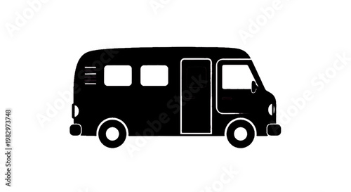 Vector illustration of black silhouette of a camper van or motorhome on a transparent background