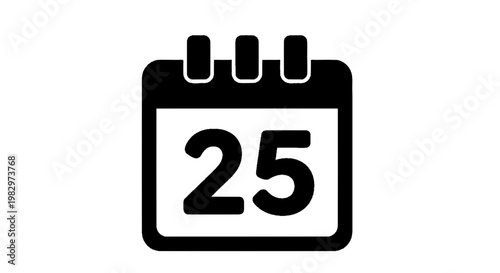 Vector illustration of calendar icon with number 25 on a transparent background