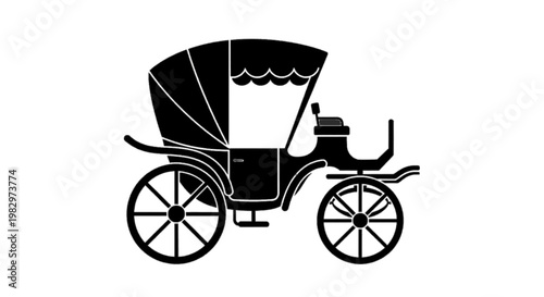 Vector illustration of vintage horsedrawn carriage silhouette icon on a transparent background