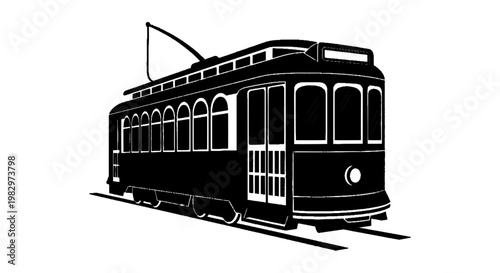 Vector illustration of vintage streetcar tram silhouette icon on a transparent background