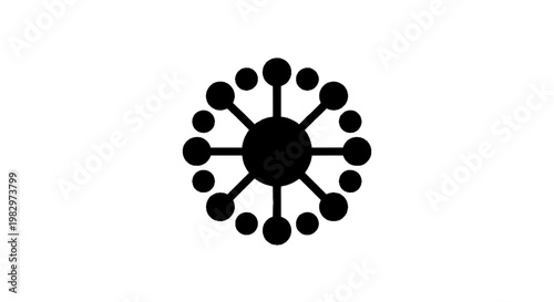 Vector illustration of abstract circular network icon with a central core and connected nodes on a transparent background