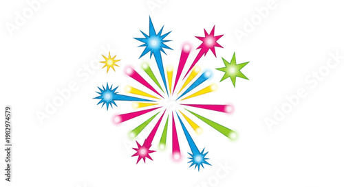 Colorful Bursting Fireworks Sparkler Celebration Lights Isolated White Background