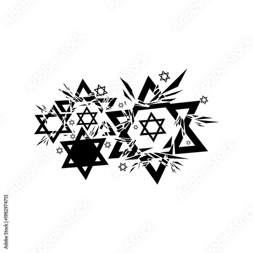 Canvas Print A black and white illustration of a Star of David symbol with abstract geometric