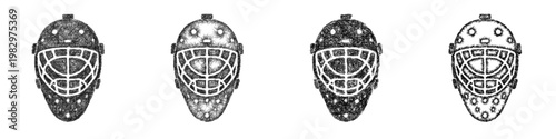 Sketch goalie mask icon design set